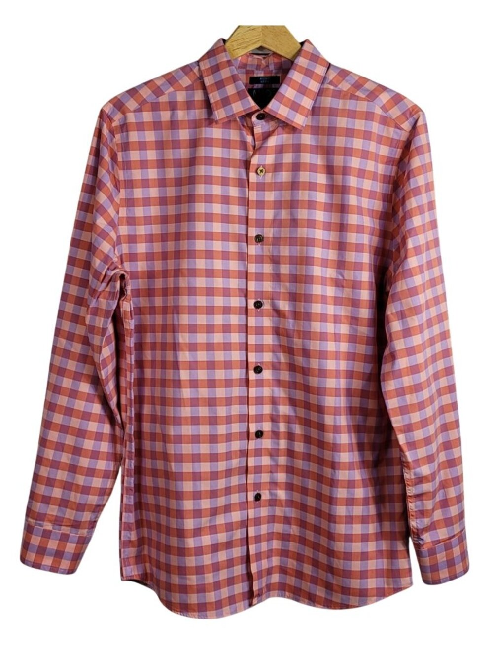 Made Cam Newton Mens Button Shirt Pink Purple Medium Gingham Long Sleeve Collar